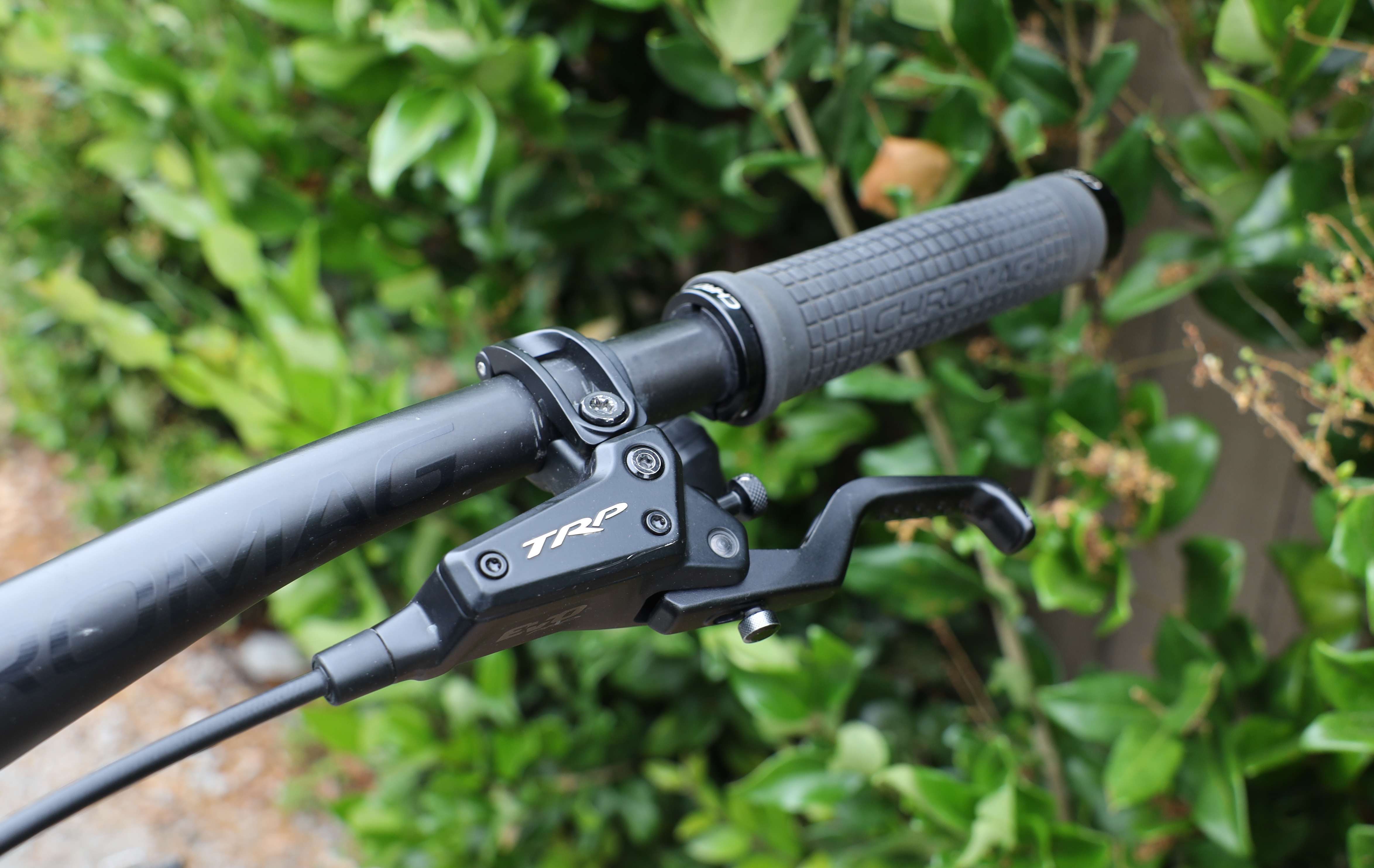 TRP EVO PRO MTB Brake mounted on handlebar in close up