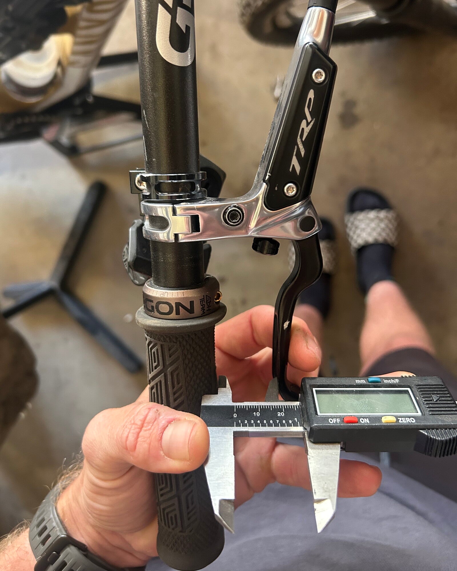close up of EVO lever getting measured