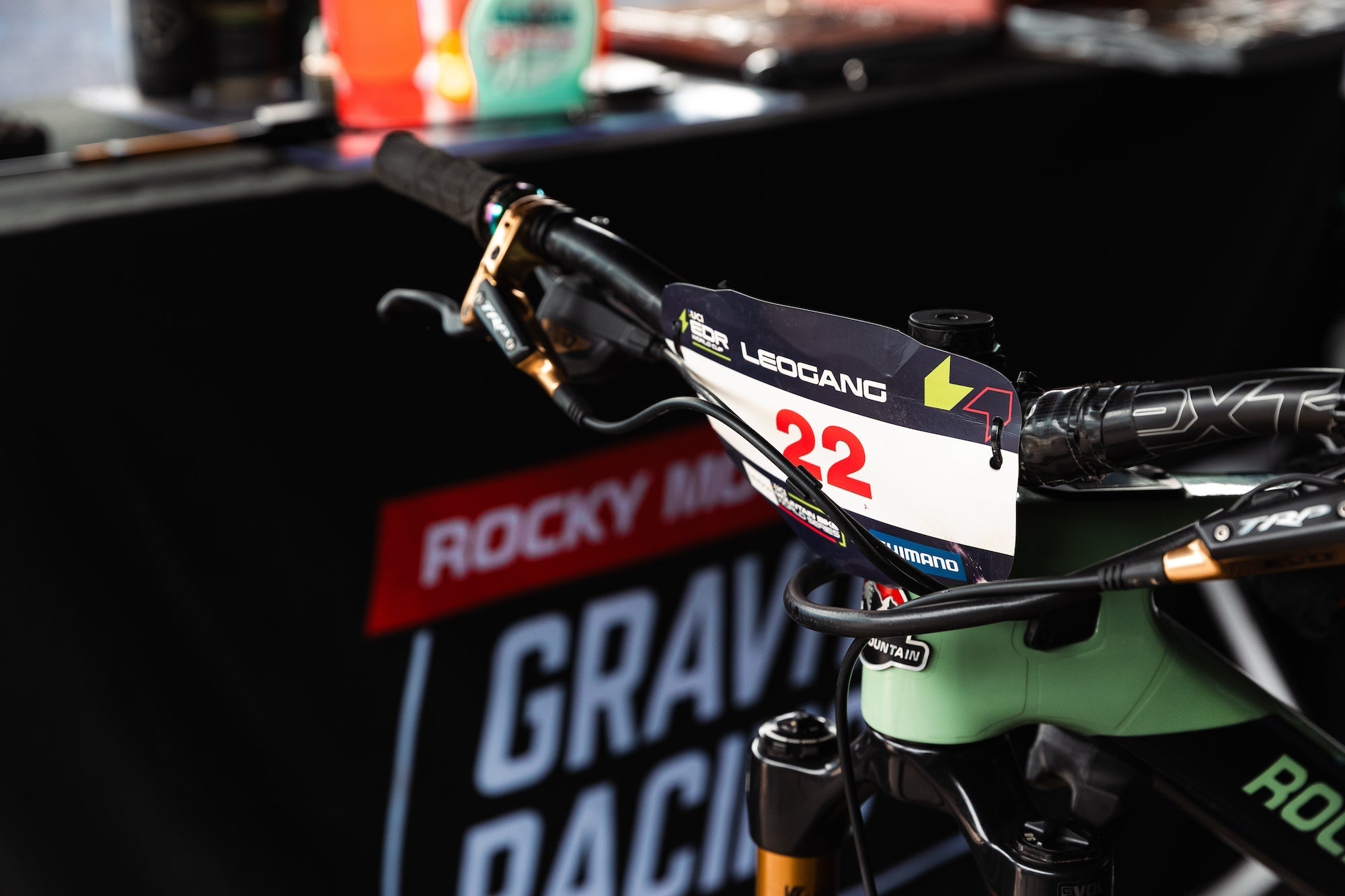 close-up of MTB handlebar with TRP lever and shifter at World Champs in St. Leongang