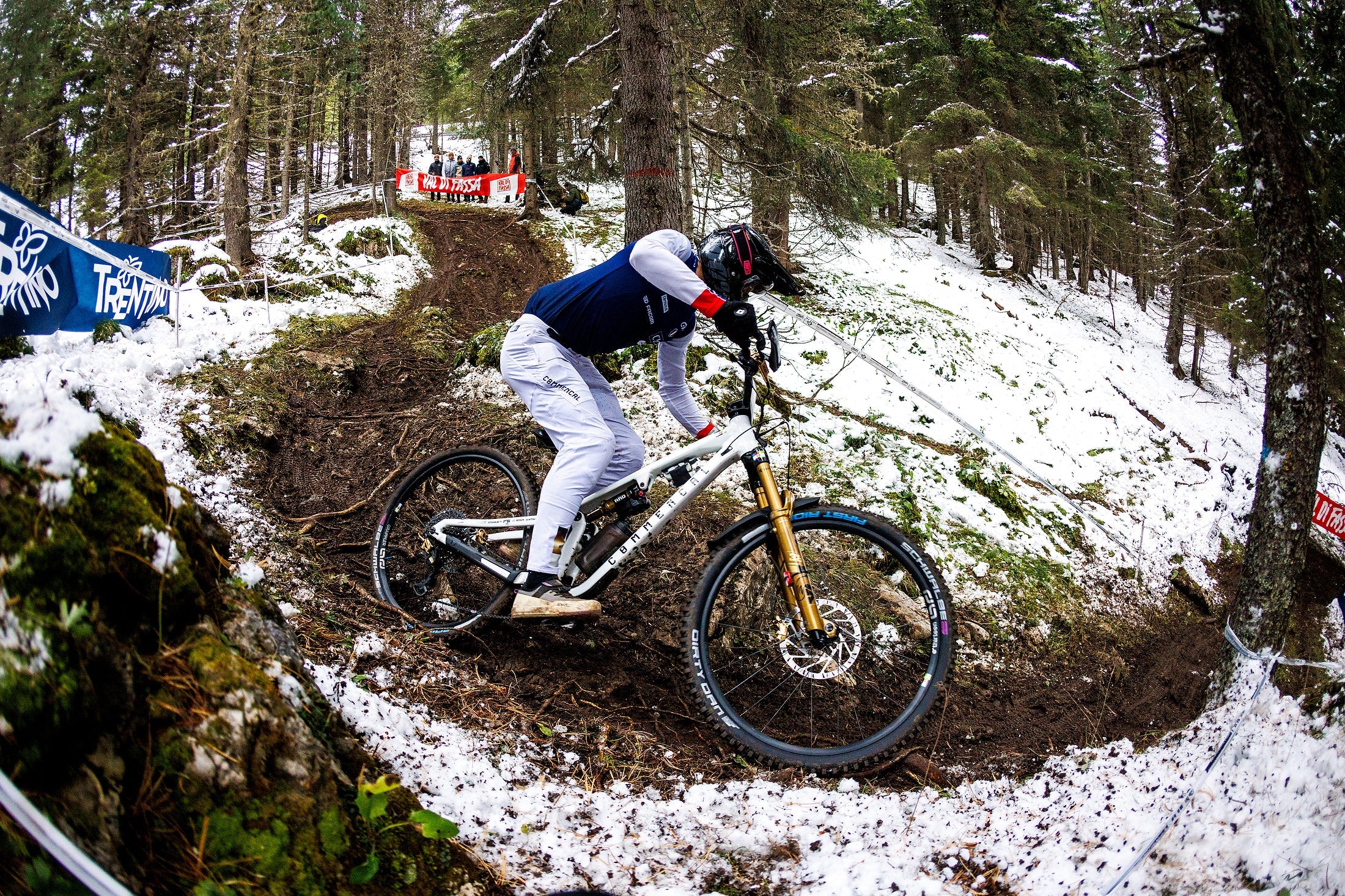 Alex Rudeau riding at enduro World Championships with snow