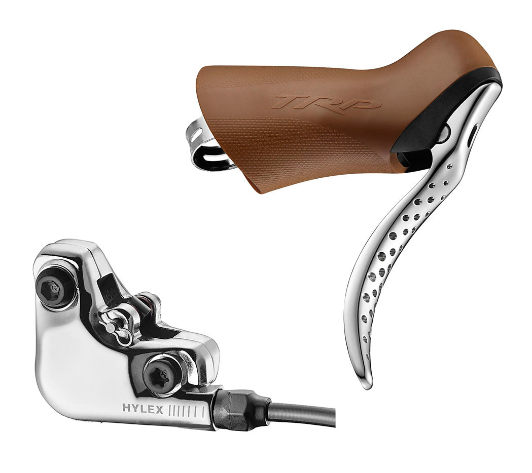 TRP Hylex RS hydraulic disc brake system in silver finish for high-performance road and gravel cycling