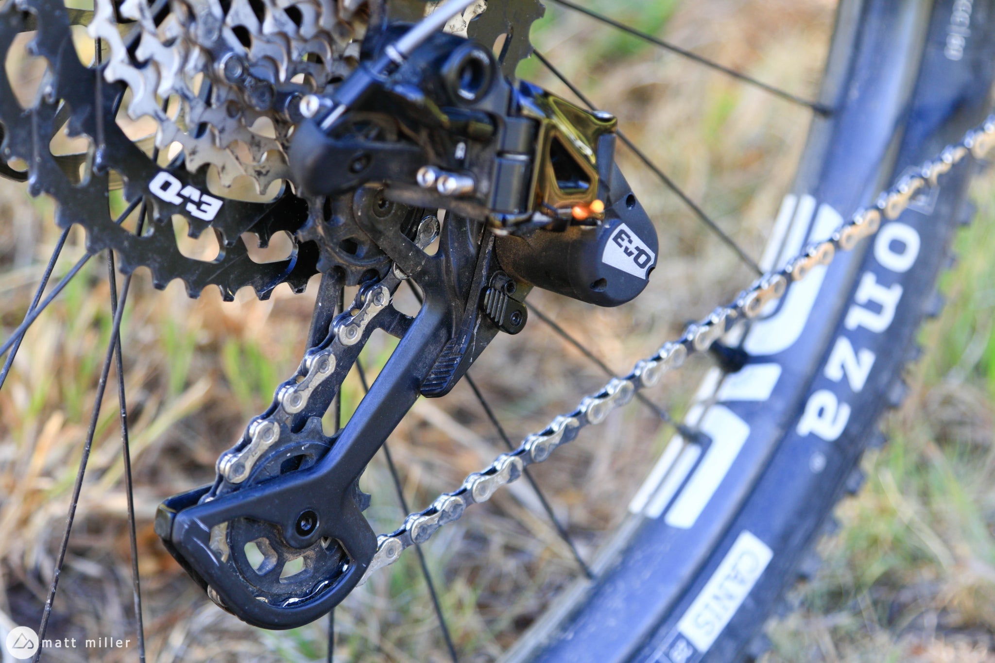 close‑up of TRP EVO 12 12‑speed drivetrain MTB derailleur