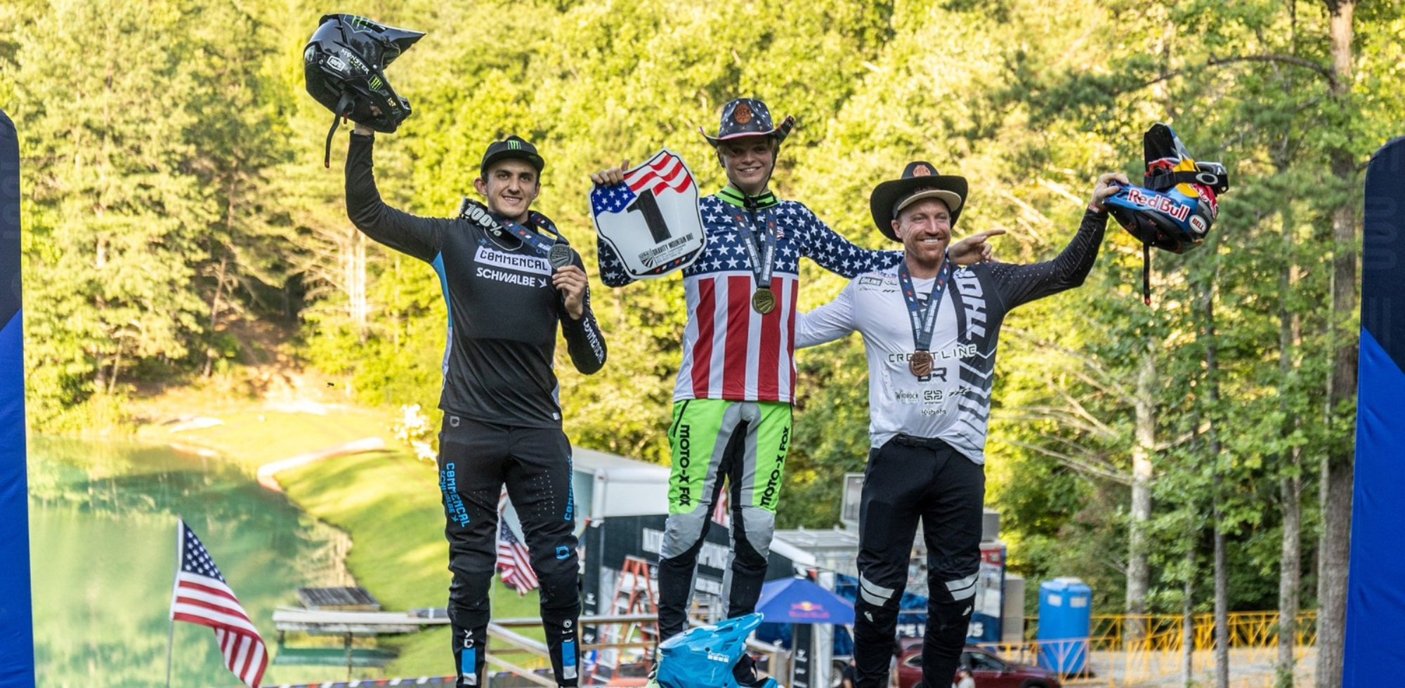 Aaron Gwin on podium at world cup