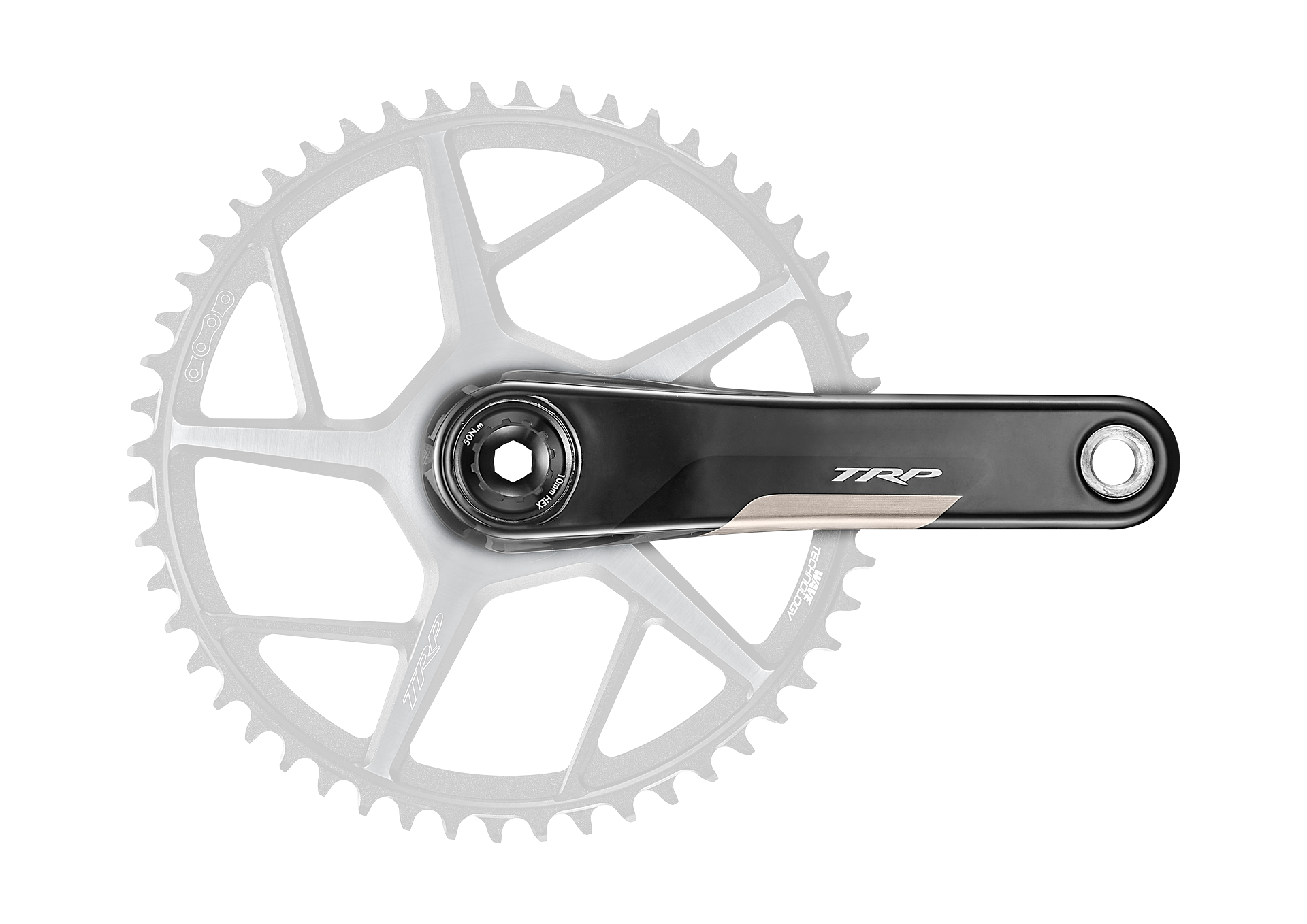 Road Bicycle TRP VISTAR crankset with white chainring and black arm on a white background