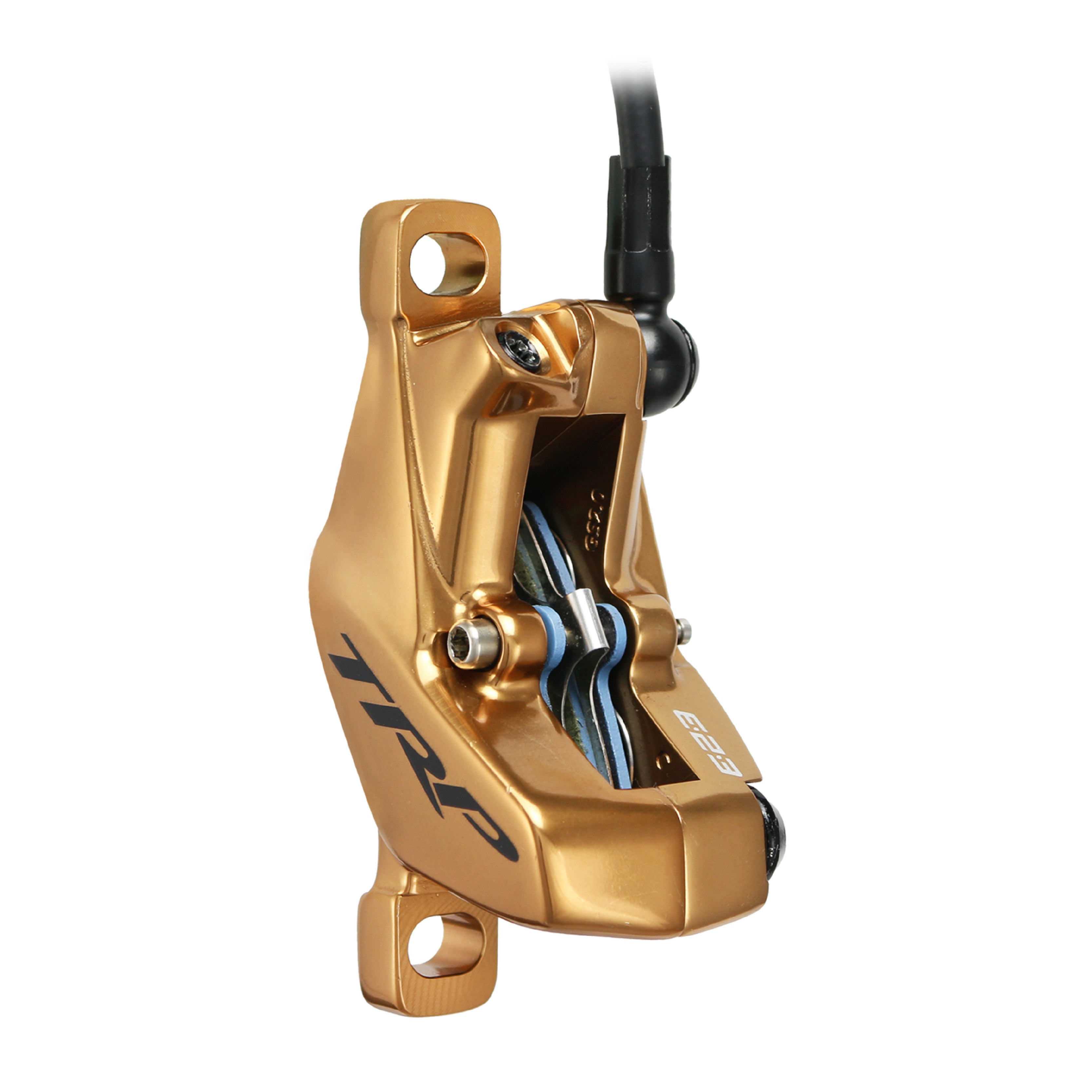 TRP DH-R brake caliper in premium gold finish for high-end mountain bike and downhill applications