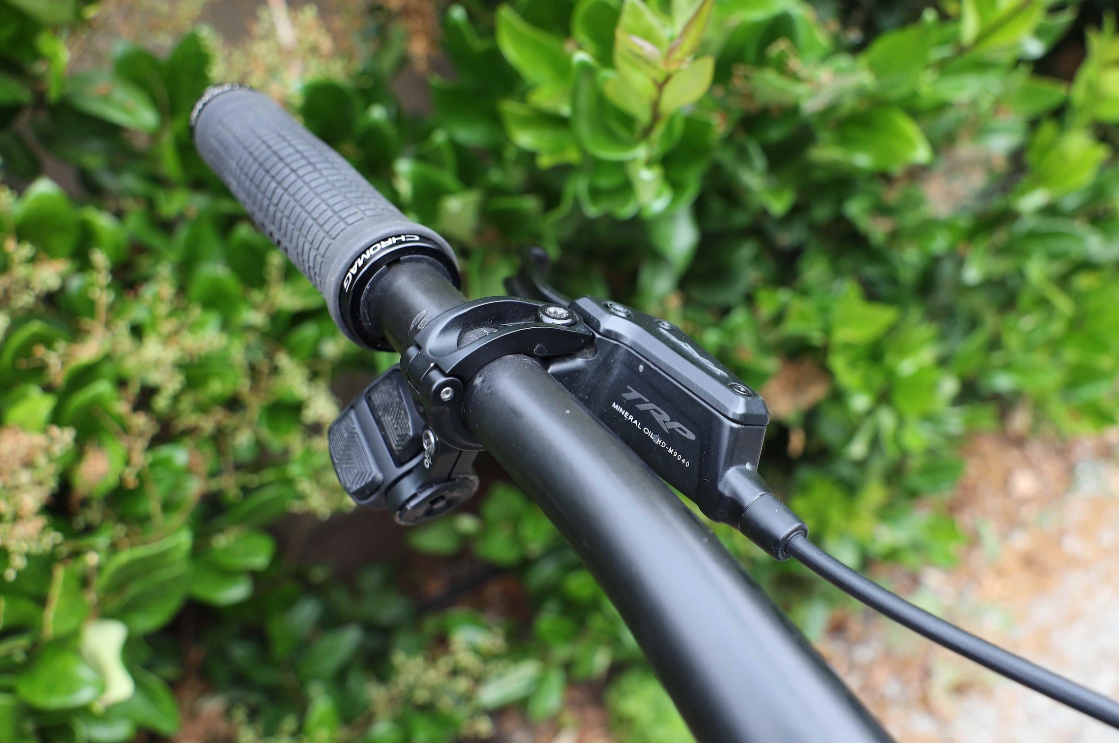 TRP EVO PRO MTB Brake mounted on handlebar in close up